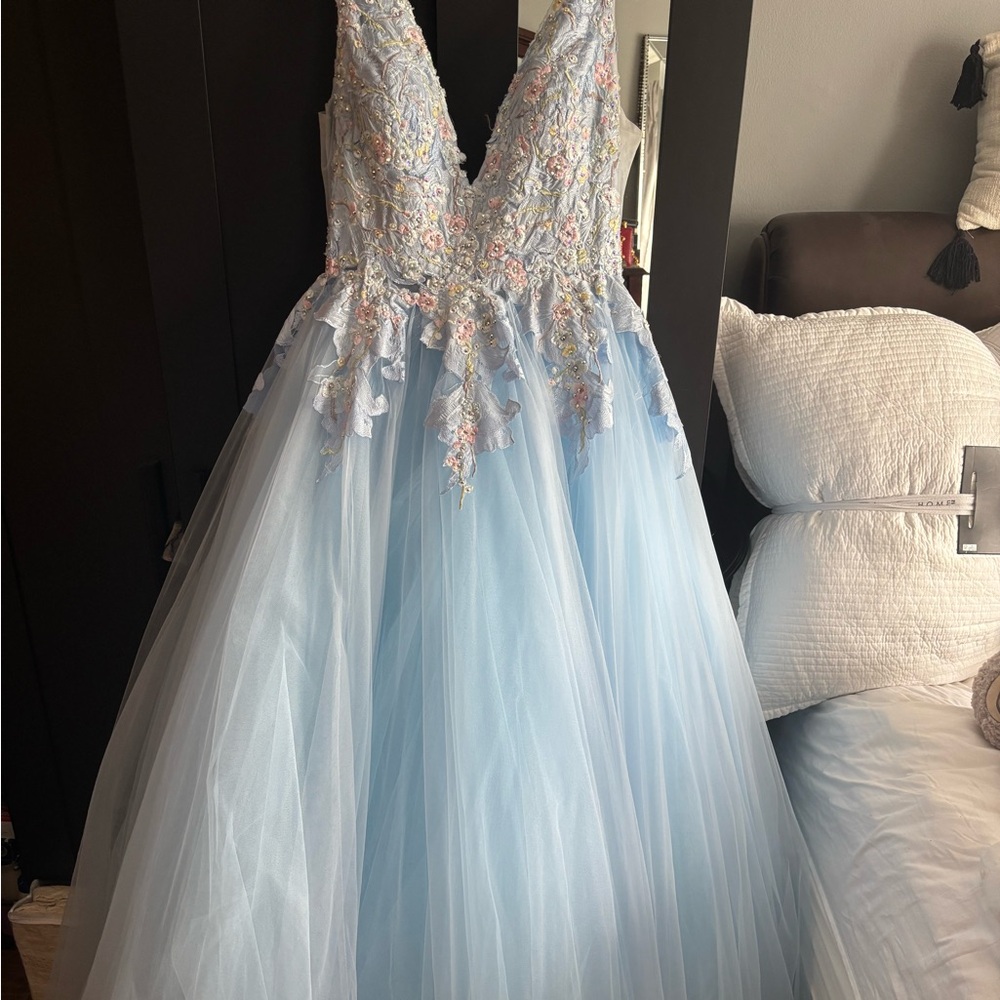 Jovani Blush Tulle Floral Embroidered Prom Ballgown 11092